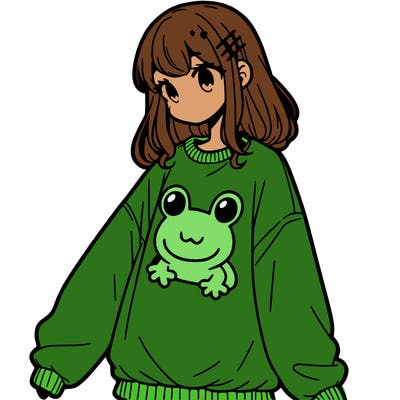 girl wearing frogging sweatshirt