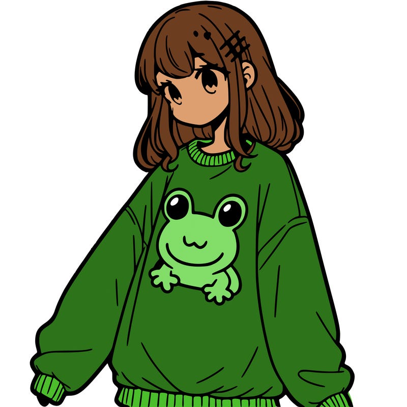 girl wearing frogging sweatshirt