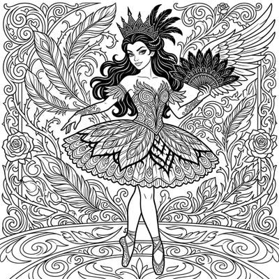 Step into the mesmerizing world of ballet with this captivating coloring page featuring Odile, the villainous Black Swan. Designed specifically for teens, this intricate illustration offers a thrilling artistic challenge.