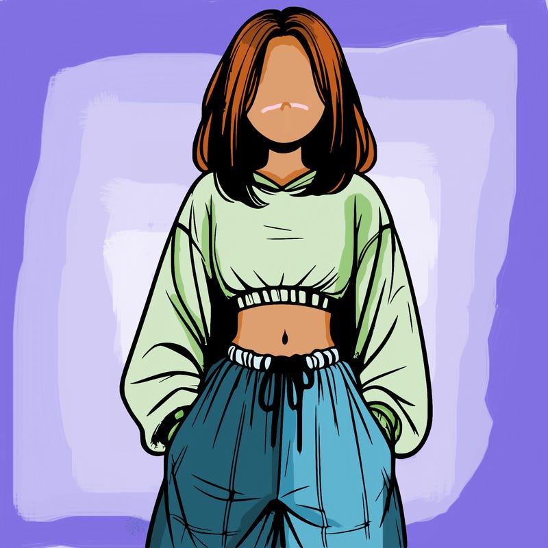 realistic girl faceless with baggy pants and a crop top