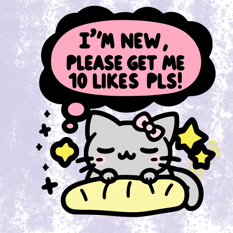 kitty taking a nap dream talking and saying "i'm new, please get me at least 10 likes pls!!"
