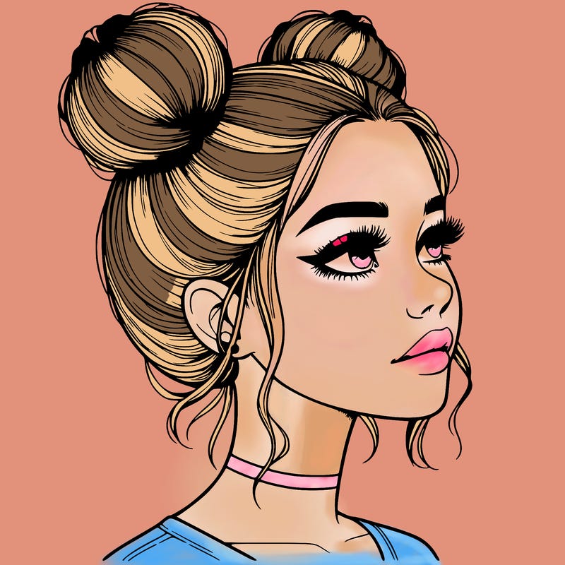 realistic girl with buns on the top of her head