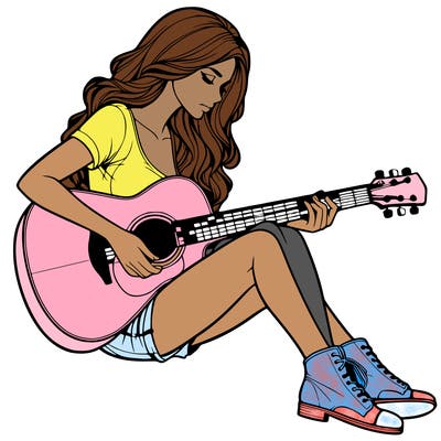 realistic woman play guitar