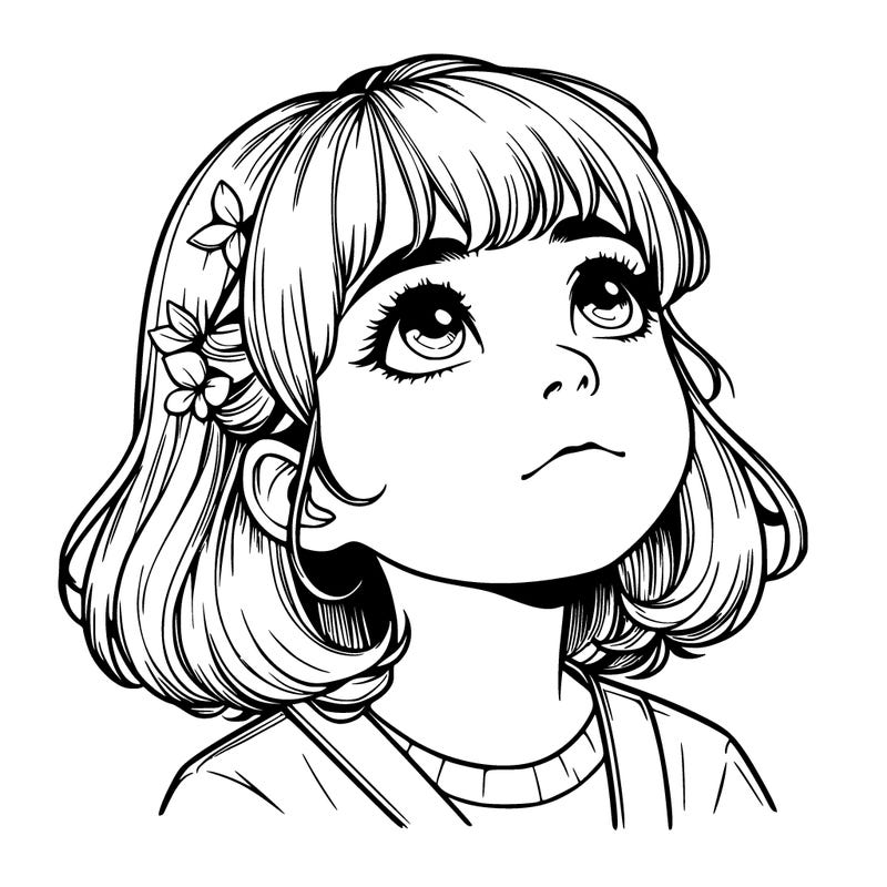 realistic girl looking up