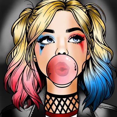 realististic girl blowing bubble -gum