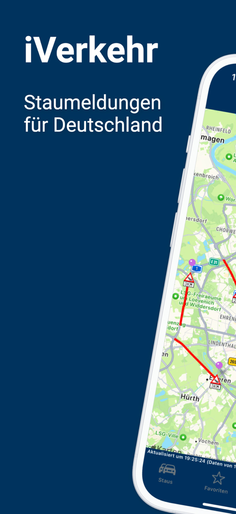 iVerkehr Pro app displaying traffic reports and map for Germany
