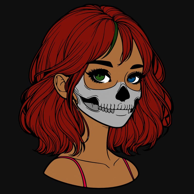 realistic girl with skull
