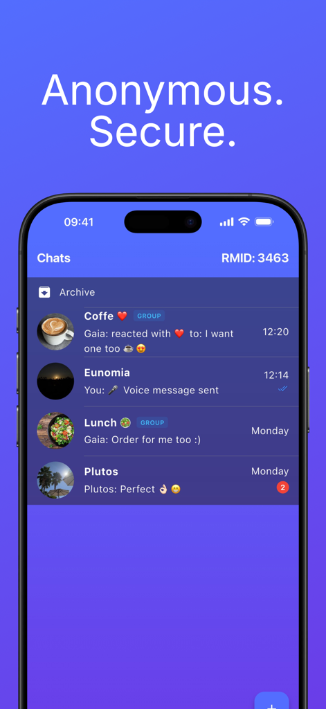 Royal Message - Royal Message App-Oberfläche, die eine Liste von anonymen und sicheren Chats anzeigt