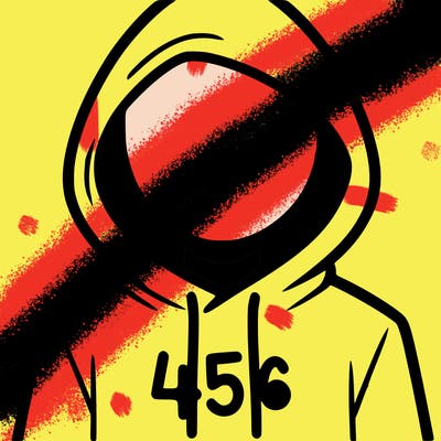 a person with non face waering a hoodie with a 456 symbol