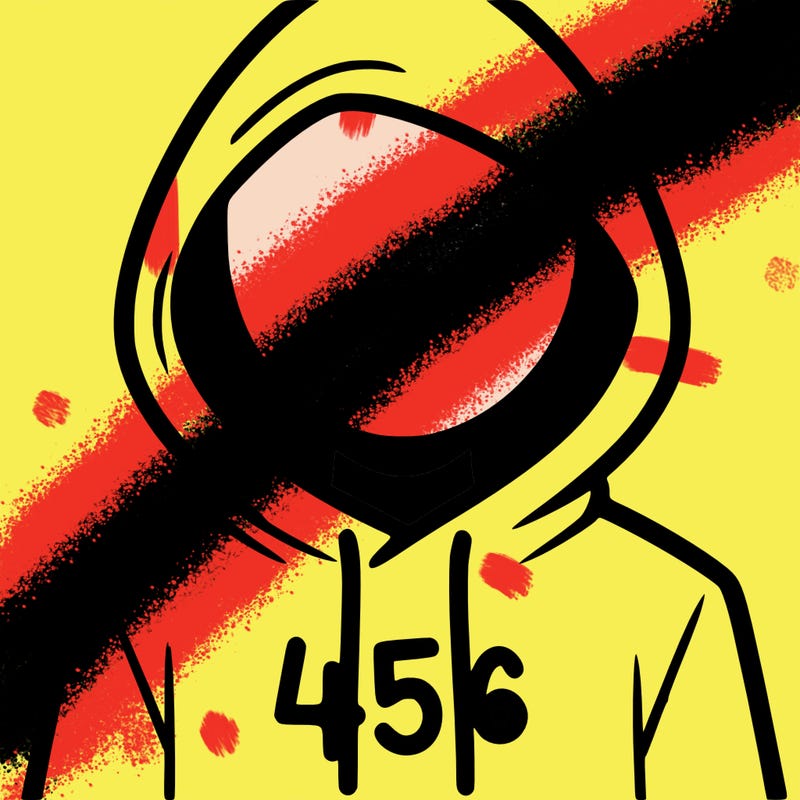 a person with non face waering a hoodie with a 456 symbol