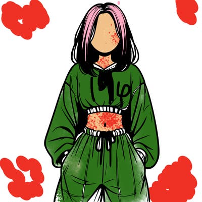 realistic girl faceless with baggy pants and a crop top