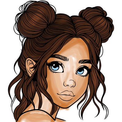 realistic girl with hair buns on her head