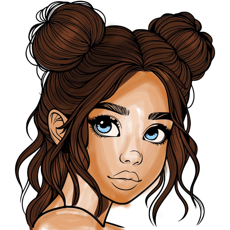 realistic girl with hair buns on her head