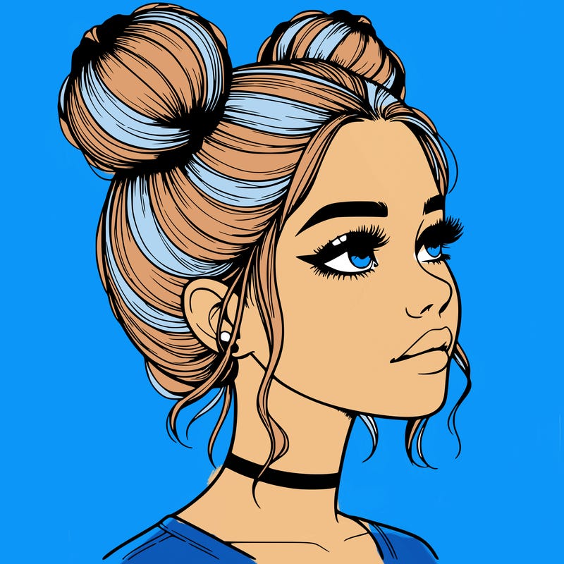 realistic girl with buns on the top of her head