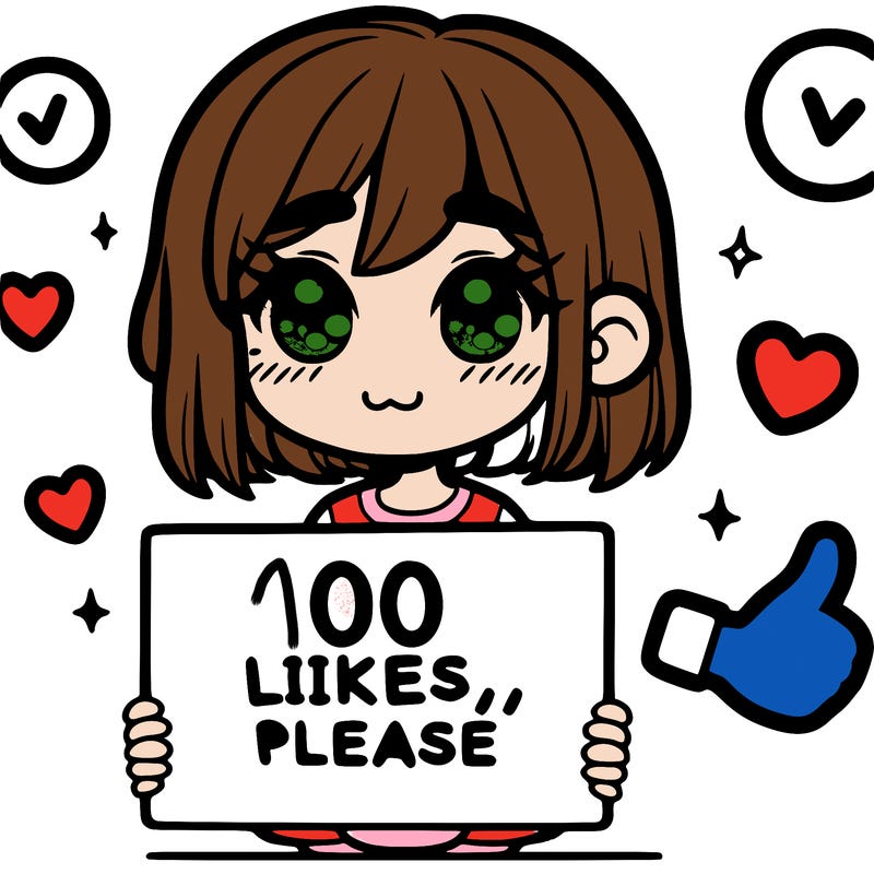 a girl with a sign saying 100 likes, please
