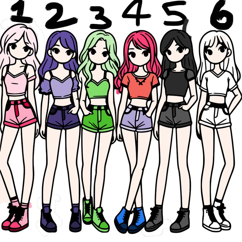 a group of girls wearing crop tops and shorts