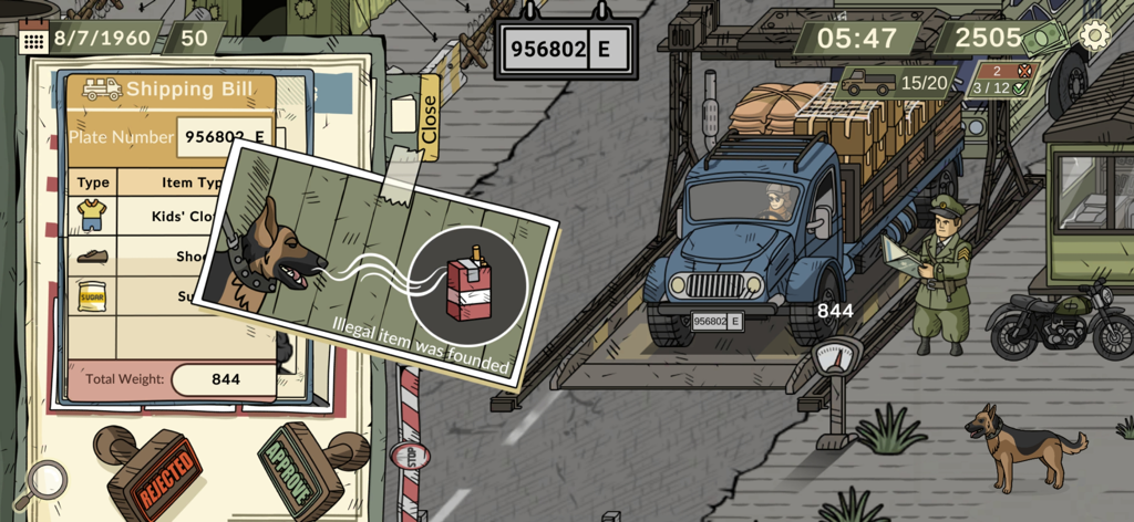 A canine unit dog detecting illegal contraband during a truck inspection in Black Border 2