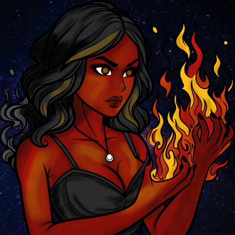 a realistic woman having the power of fire