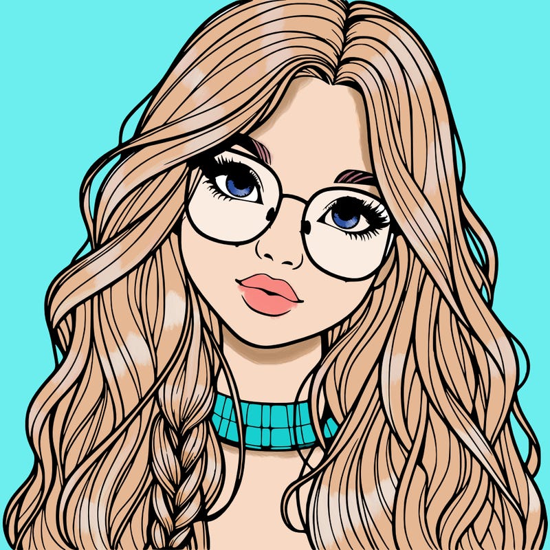 girl with long hair and freckles and glasses realistic