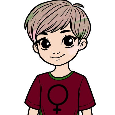 girl with pixie cut and feminist shirt