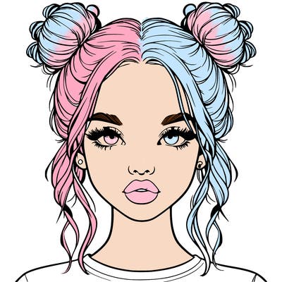realistic girl with two buns in hair and lips