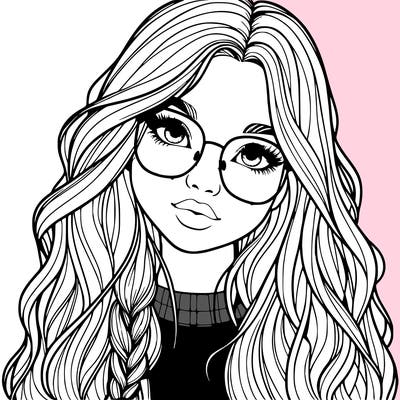 girl with long hair and freckles and glasses realistic