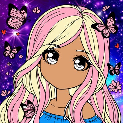 realistic girl with butterflies around her