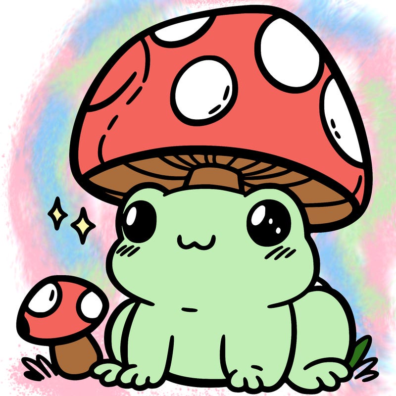 a cute frog with a mushroom hat