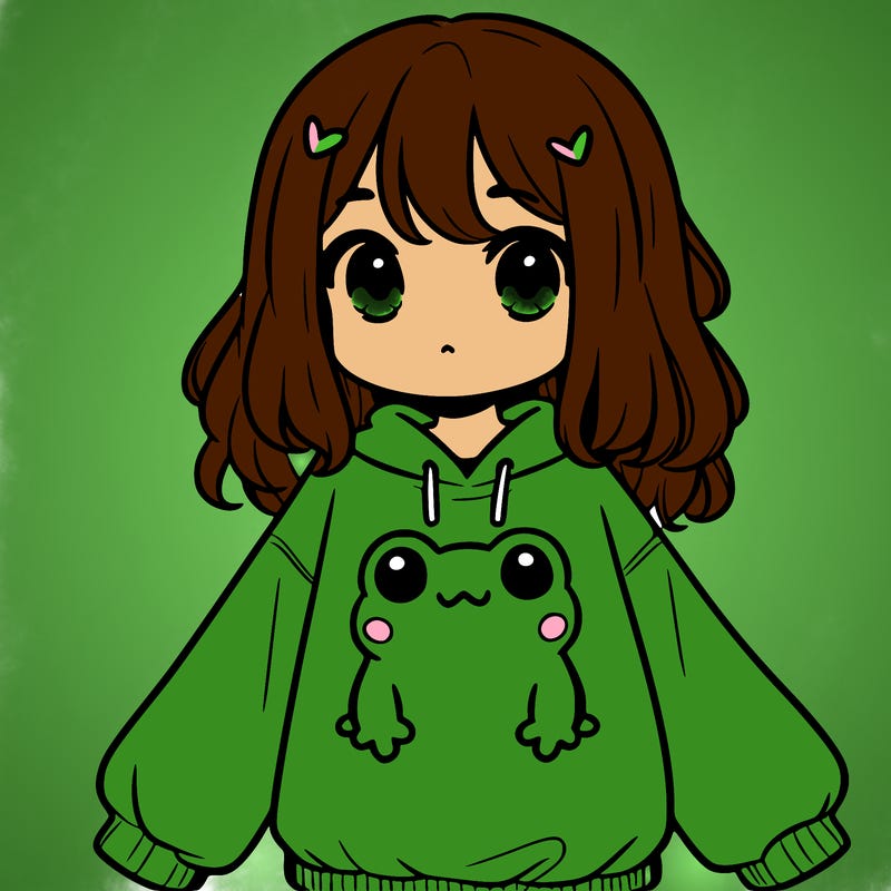 girl wearing frogging sweatshirt