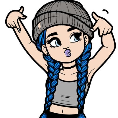 realistic teenage girl with braids and a beanie and crop top doing 🫶🏼