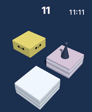 Minimalist 3D character standing on a platform in the JumpJump mobile game.