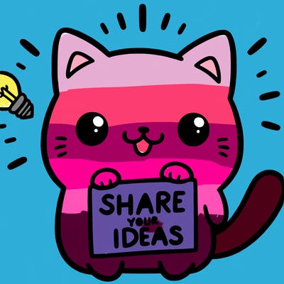 a cute cat saying share your ideas