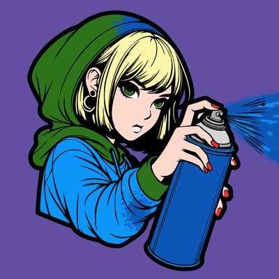 realistic girl spray painting