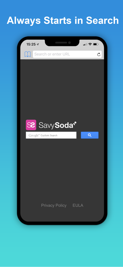 Snowbunny Private Web Browser minimalist start screen with search bar.