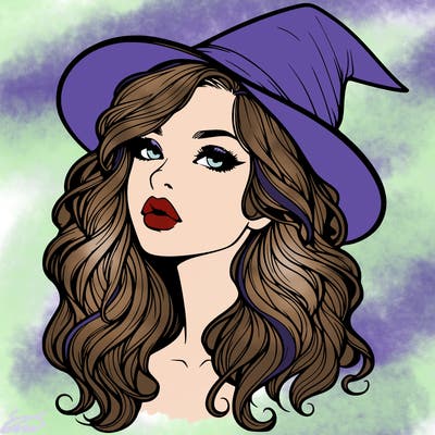 realistic witch girl with wavy hair and lips