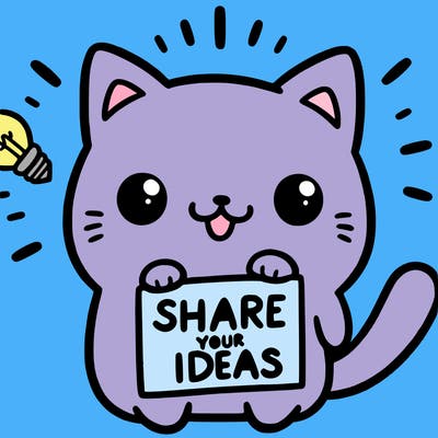 a cute cat saying share your ideas