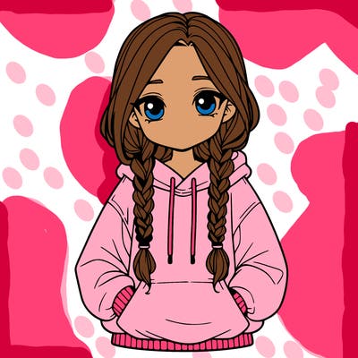 a realistic girl with a oversized hoodie and she has braids