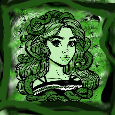 realistic girl with snakes as hair