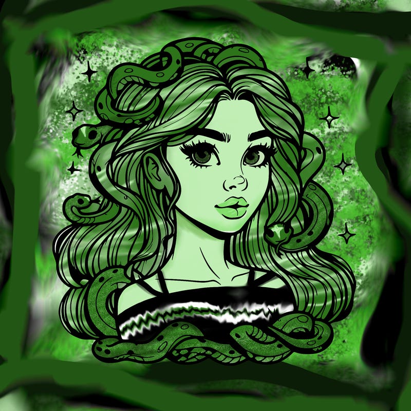 realistic girl with snakes as hair