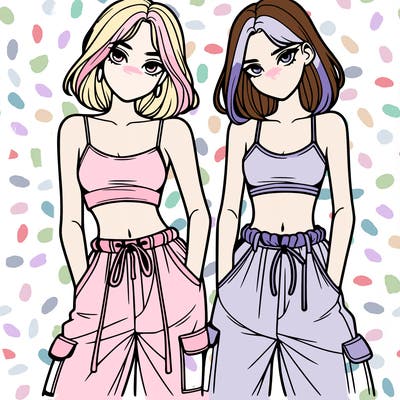 two girls with crop top with baggy pants