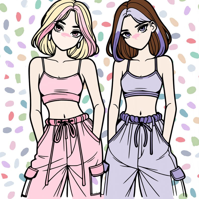two girls with crop top with baggy pants