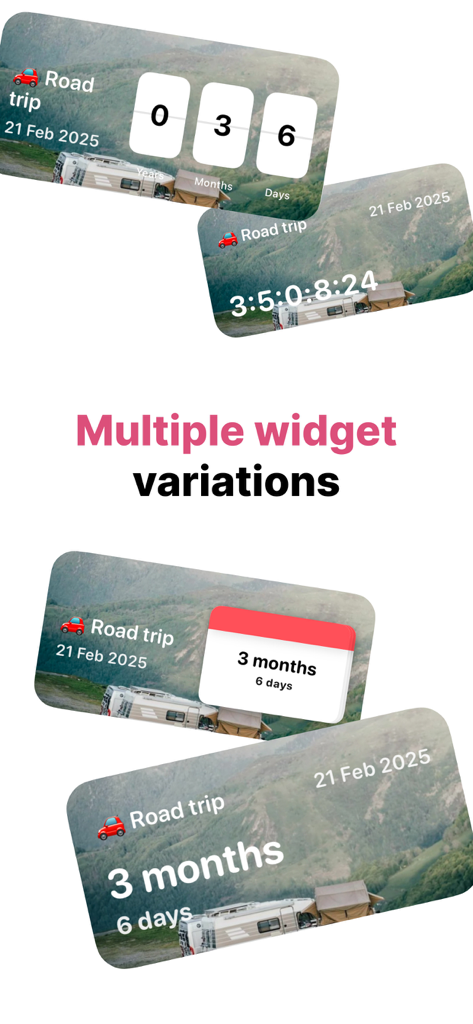 Countdown Widget - Track days - Four different countdown widget styles for a road trip event