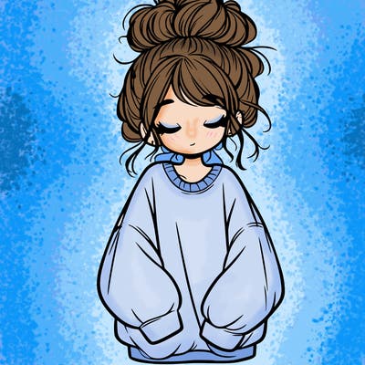 girl with baggy sweatshirt and messy bun