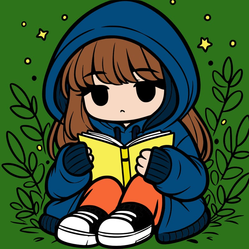 girl in oversized hoodie reading a book