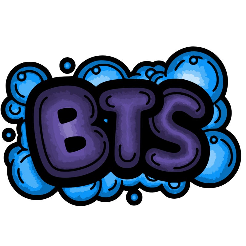 the word bts in bubble letters
