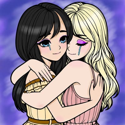 realistic girls hugging