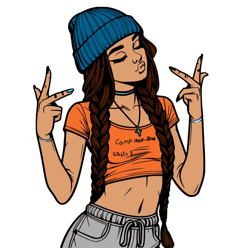 realistic teenage girl with braids and a beanie and crop top doing 🫶🏼