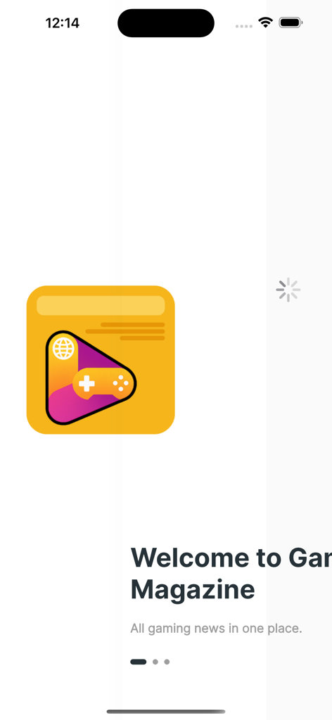 Gamezawy Magazine - Pantalla de bienvenida de la aplicación Gamezawy Magazine con el eslogan Todas las noticias de gaming en un solo lugar.