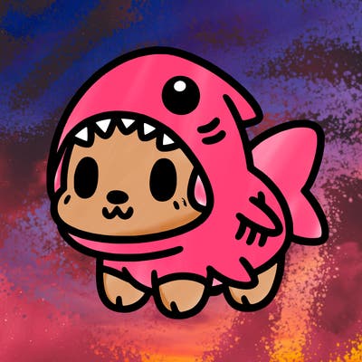 cute dog wearing a shark costume