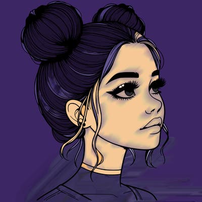 realistic girl with buns on the top of her head